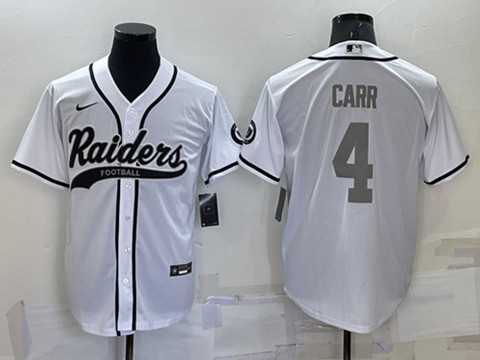 Men's Las Vegas Raiders #4 Derek Carr White Gray Cool Base Stitched Baseball Jersey